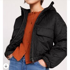 Quilted Chore Puffer Jacket with hood, black